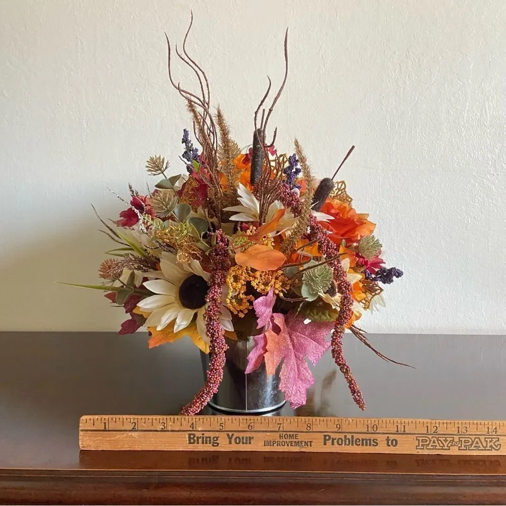 Faux Floral Bouquet With Orange Roses/Cream Sunflowers